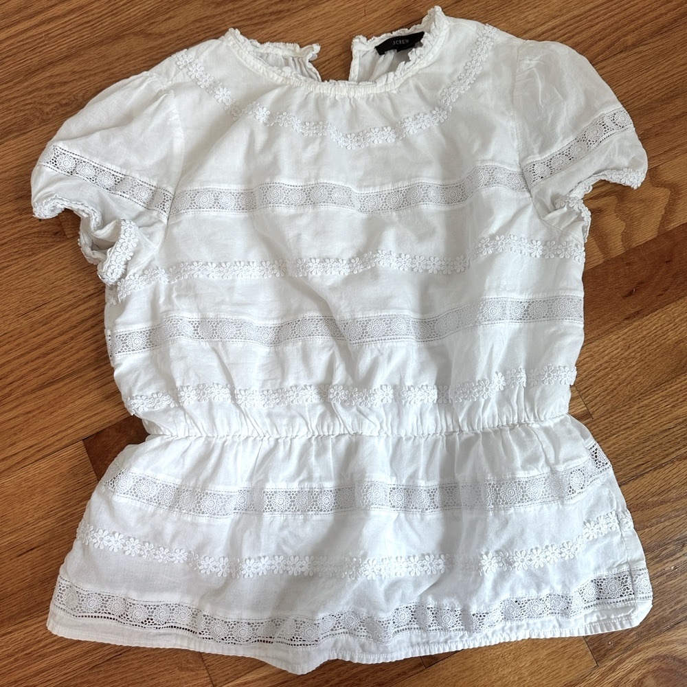 J.Crew White Eyelet Peplum Top